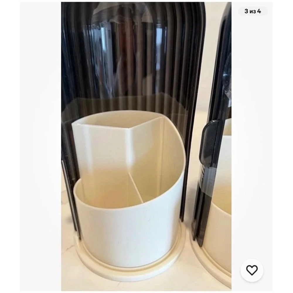 2 pieces Makeup Brush Holder with Lid Cosmetic Tools Organizer 360 Rotating Wate